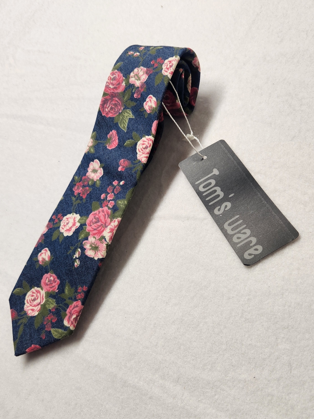 NWT Tom's Ware Floral Tie Navy Pink Roses Cottagecore Boho Rustic Wedding Spring